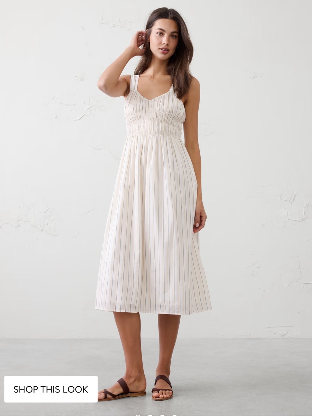 VOILE SHIRRED-BUST MIDI DRESS Banana Republic